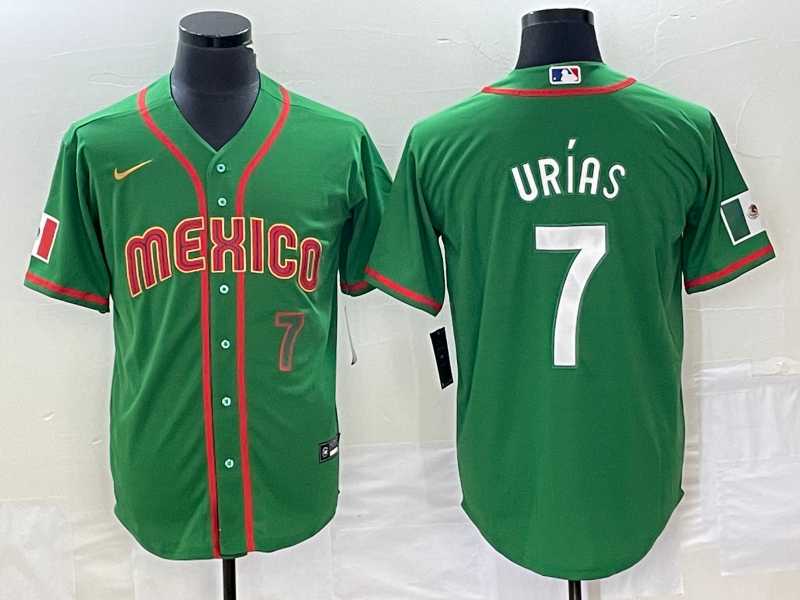 Mens Mexico Baseball #7 Julio Urias Number 2023 Green World Classic Stitched Jersey3